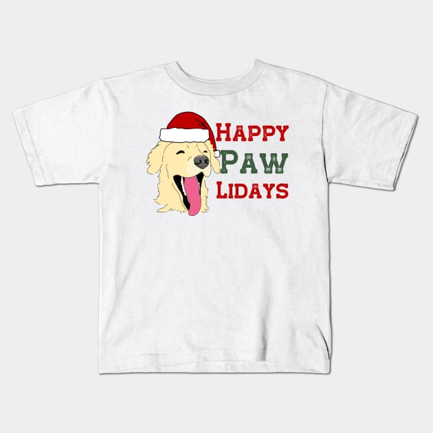 Golden Retriever Happy Holidays Kids T-Shirt by Punderstandable